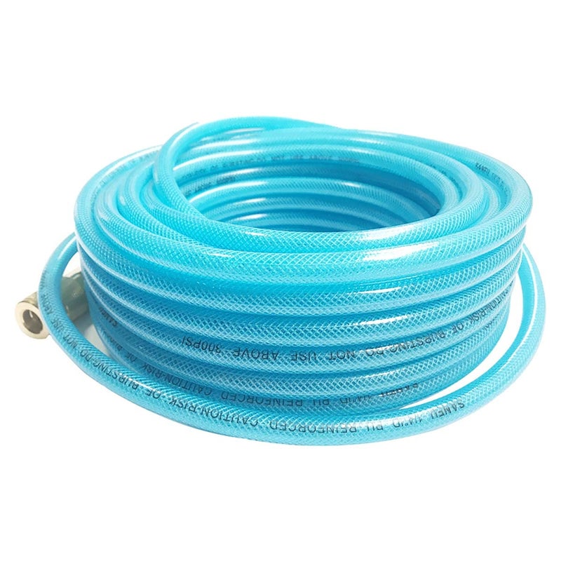 SANFU Polyurethane(PU) Reinforced 1/4â€ID(6.3 x 9.8mm) x 100ft, Air Hose With 1/4â€ Swivel MNPT Solid Brass Quick Coupler and Plug, Transparent Blue(100â€™) - Image 1